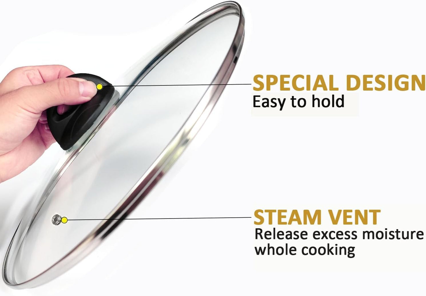 Glass Lids for Pot and Pan, 8, 9.5, 10.25, 11, 12, 12.6, 13.5, 14 Inch Tempered Replacement for Covers Kitchen Cookware, Frying Pan, Wok, Skillet (14 Inch)