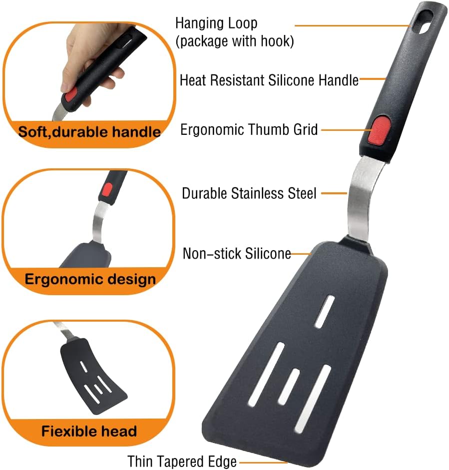 Silicone Spatula Turner Set of 4, Wiztoynia 600°F Heat Resistant Cooking Spatulas for Nonstick Cookware, BPA Free Rubber Spatula Large Kitchen Utensils Set for Egg, Pancake, Burger, Fish