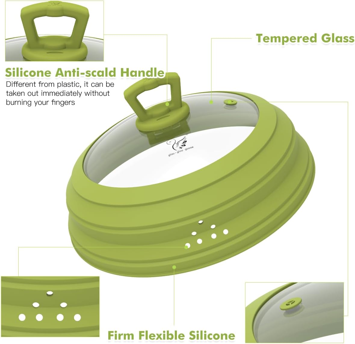 Microwave Splatter Cover Vented Glass Splatter Guard Lid with Collapsible Silicone for Food as Pot Covers Plate 10.8 inch for 6 7 8 9 10 inch Plate Bowl