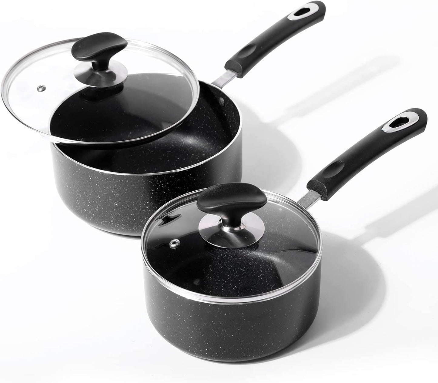 Nonstick Saucepan with Lid, Non Stick 1Qt & 2Qt & 3Qt Sauce Pan Set with Silicone Handle,Small Milk Pot with Glass Lid for Home Kitchen
