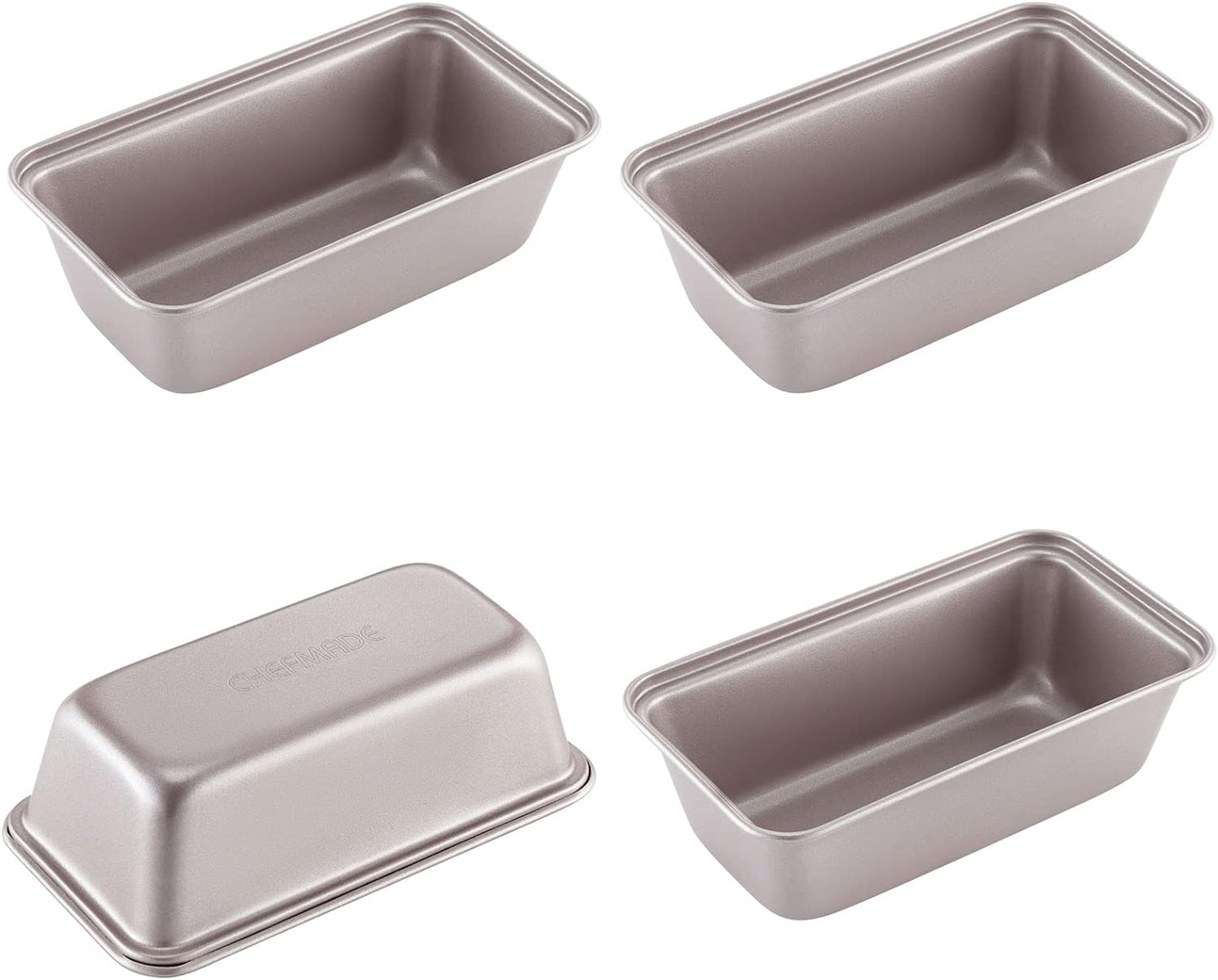 CHEFMADE Mini Loaf Pan Set, 5.5-Inch 4Pcs Non-Stick Rectangle Bread and Cake Bakeware for Oven and Instant Pot Baking (Champagne Gold)