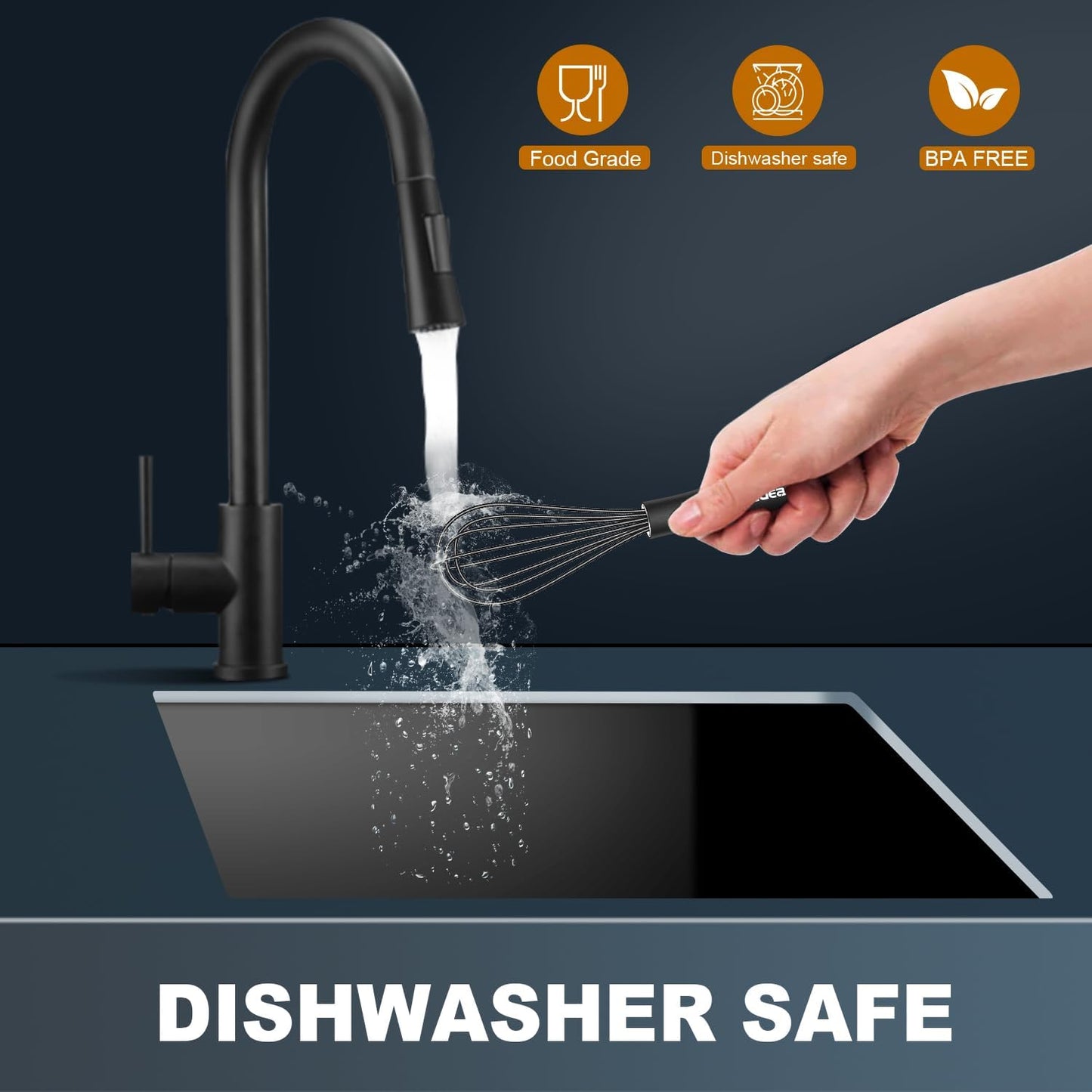 Silicone Mini Whisk, Small whisks Non-Stick Tiny Whisks set of 2（5.5in & 7.5in）-Heat Resistant (450°F) Whisks, Balloon Egg Beater Perfect for Whisking, Beating, Mixing, Blending, Black