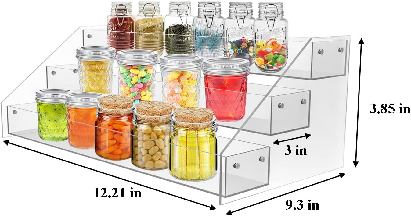 WUIVIUT Spice Rack Organizer For Cabinet, 3 in/Tier Acrylic Tiered Spice Shelf Can Storage Organizer for Kitchen Pantry Countertop
