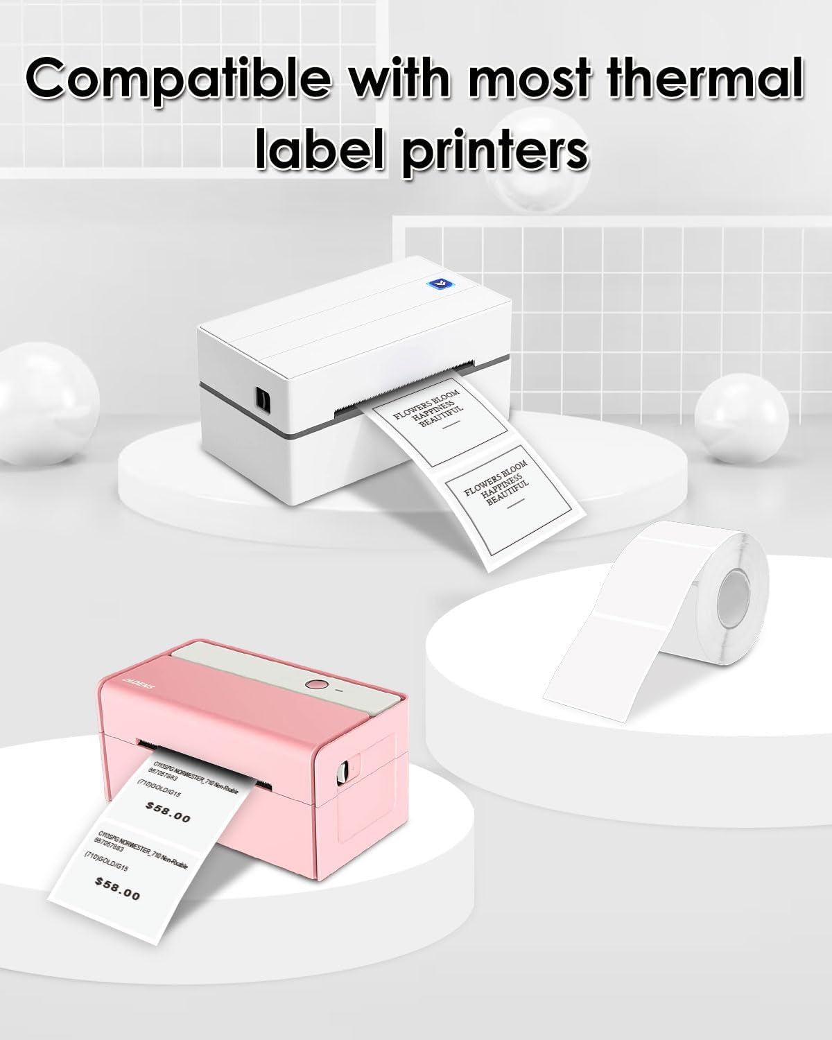 iEager White Square Thermal Label Stickers, 2"x2" Self-Adhesive Square Direct Thermal Labels with Perforation Line, 500 Sheets/Roll