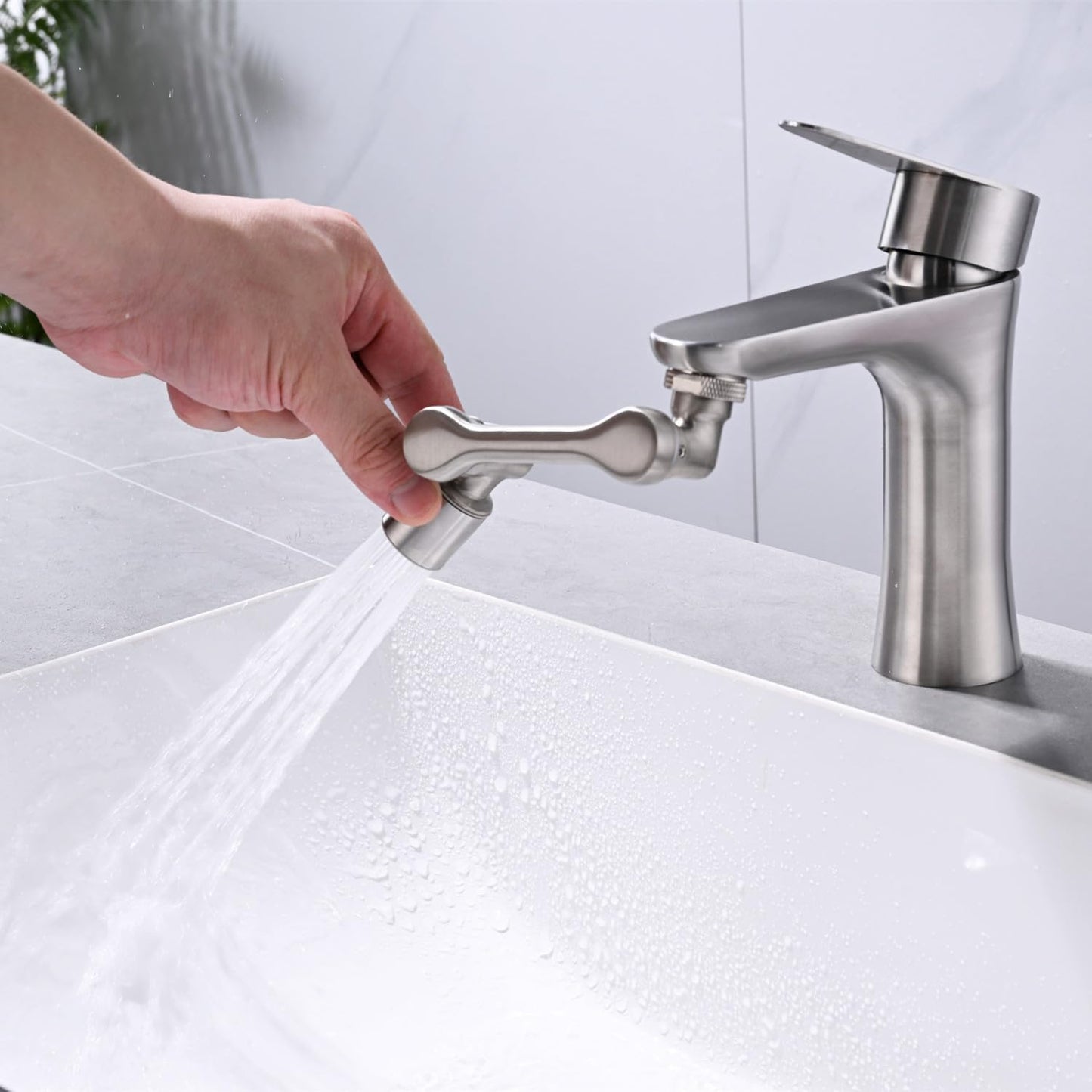 Universal 1080° Swivel Bathroom Faucet Extender with 2 Modes Rotating Faucet Attachment Aerator for kitchen Sink Brushed Nickel