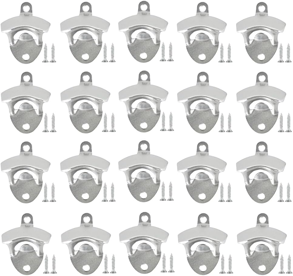 20 Pack Bottle Opener Wall Mounted, Vintage Beer Bottle Opener with Screws for Bars KTV Hotels Homes, (Silver)