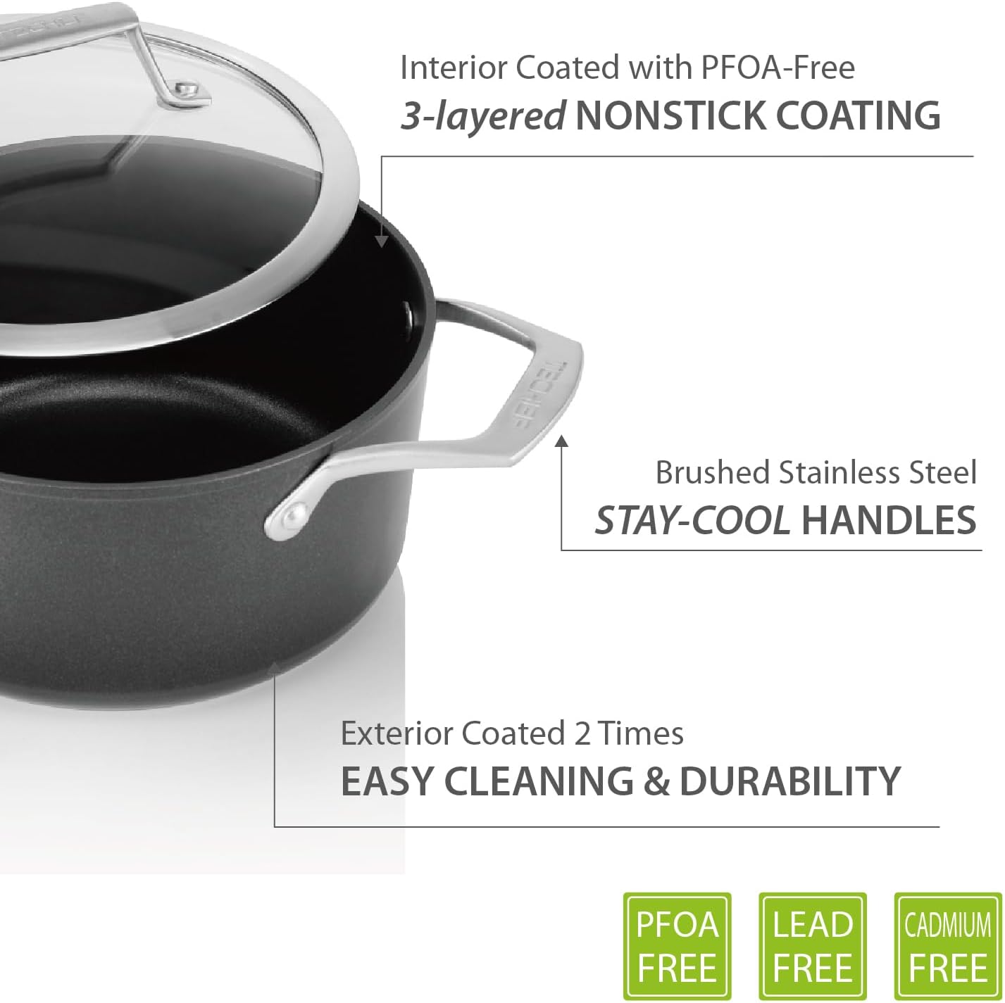 TECHEF - Onyx Collection - 2.8-quart Soup Pot with Glass Lid, coated with New Teflon Platinum Non-Stick Coating (PFOA Free)