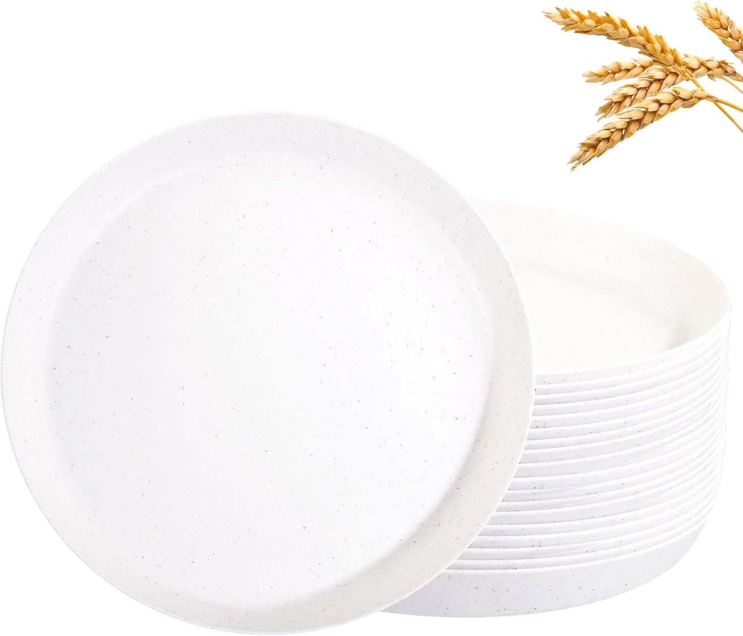 18pcs White Wheat Straw Dinner Plates - Lightweight, Unbreakable, Premium Reusable Plates for Family Dinner, School, Picnic