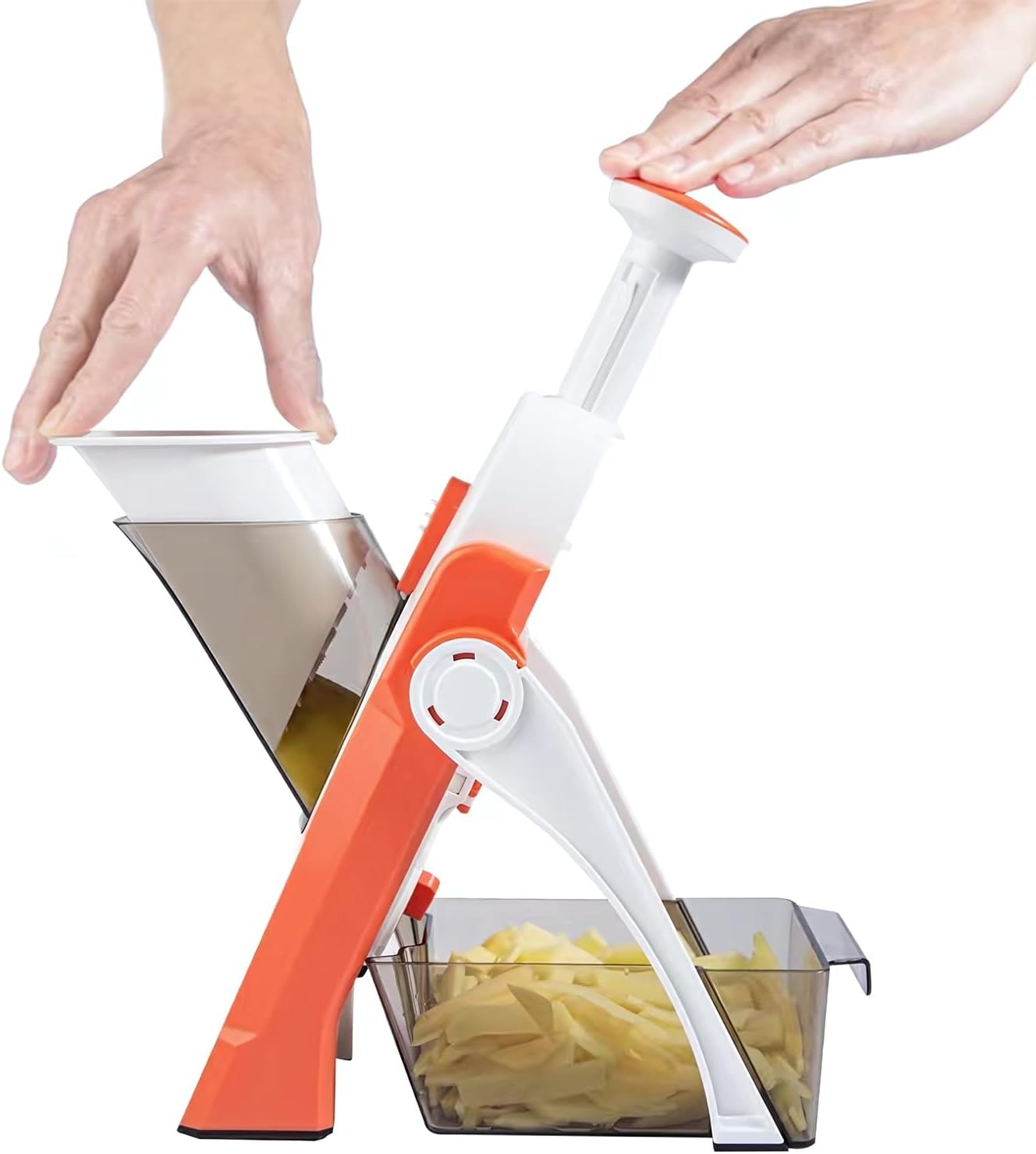 ShanSon Safe Mandoline Slicer,French Fry Cutter,Multifunctional Vegetable Chopper,Mandoline Potato Slicer with 25+ Presets & Thickness Adjuster, Chopping Artifact for Kitchen Meal Prep,Orange