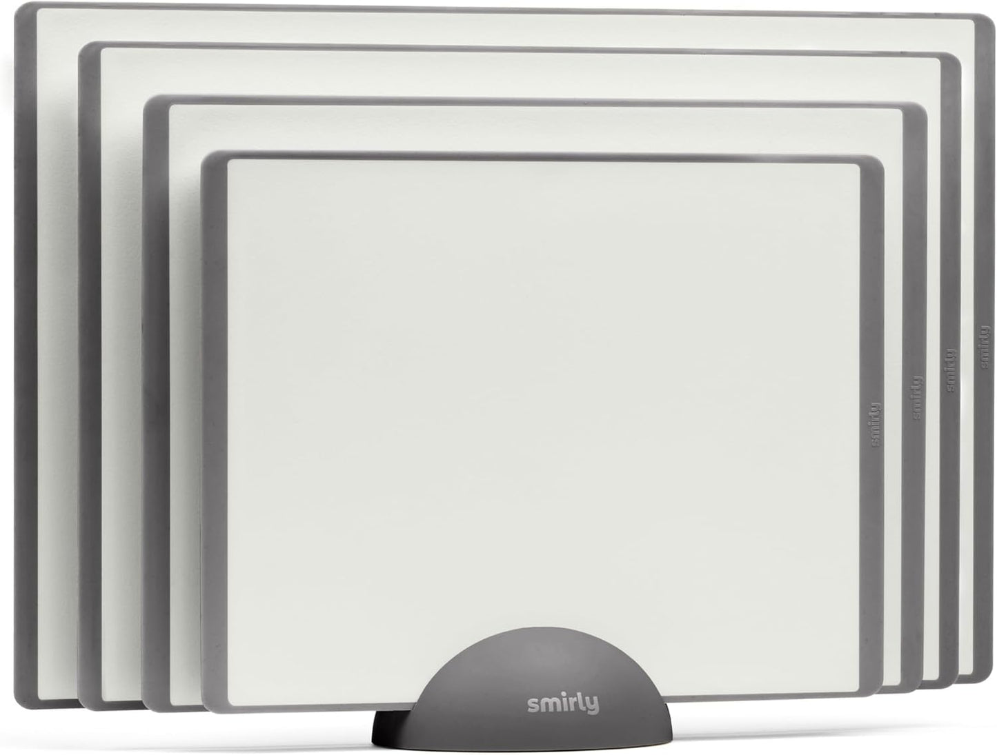 SMIRLY Plastic Cutting Board Set with Holder 4 Pieces, Non-Slip Dishwasher Safe Chopping Boards for Kitchen, Grey & White