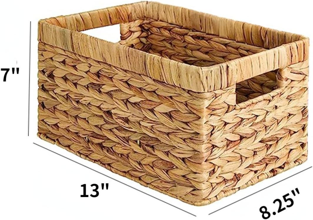 4PCS Handwoven Water Hyacinth Storage Basket Set - Natural Wicker Baskets with Handles for Bathroom, Kitchen, Pantry, Bedroom, and Living Room Organization