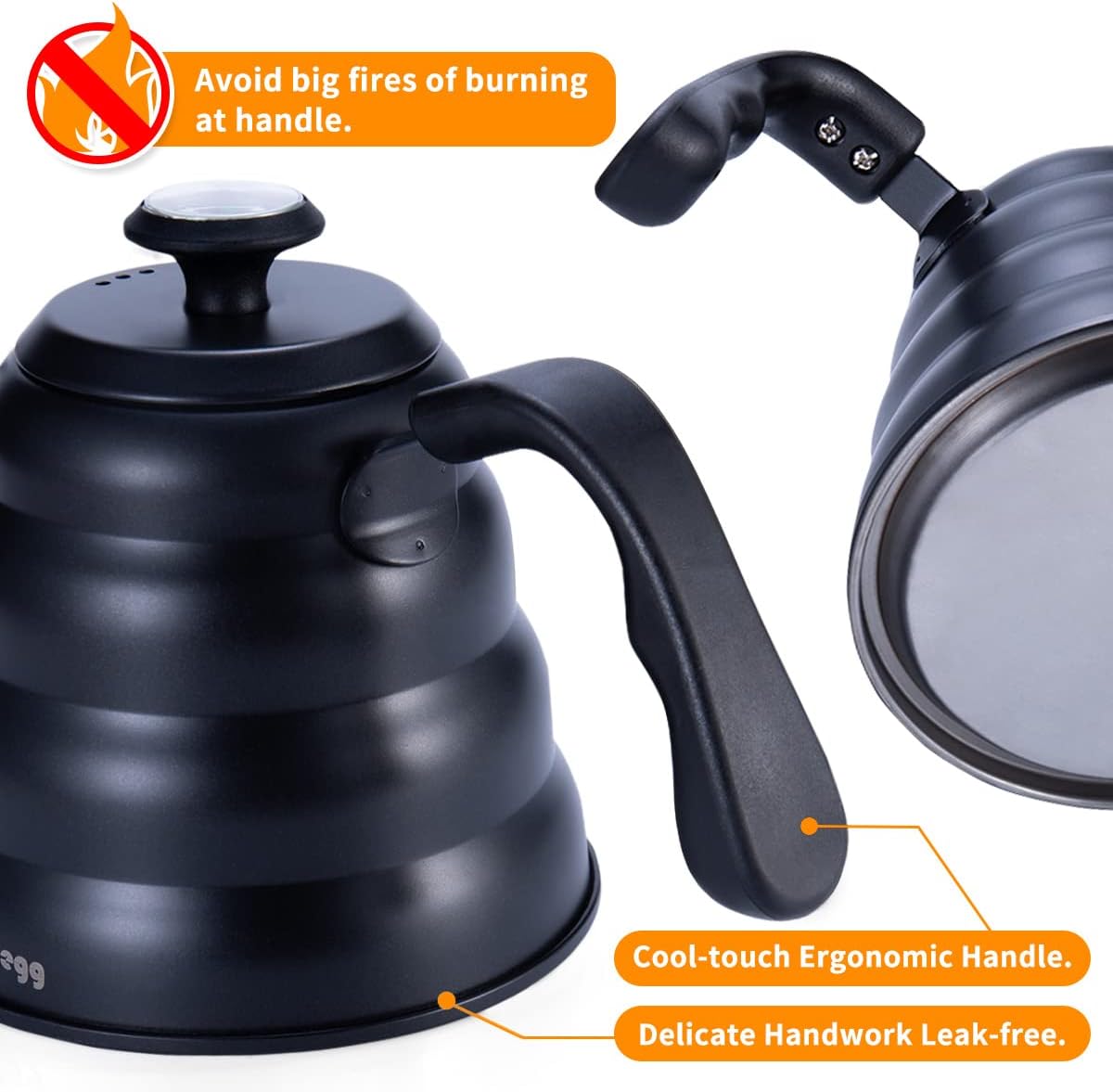 Pour Over Coffee Kettle with Thermometer for Exact Temperature 40 fl oz - Premium Stainless Steel Gooseneck Tea Kettle for Drip Coffee, French Press and Tea (Black)