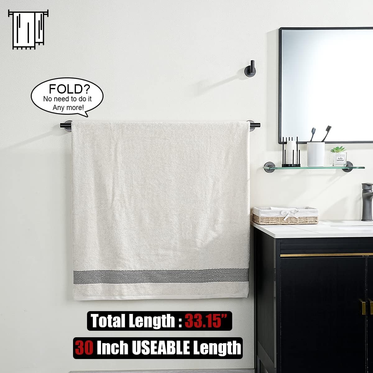 JQK Oil Rubbed Bronze Towel Bar, 33 Inch 304 Stainless Steel Thicken 0.8mm Towel Rack Bathroom, Towel Holder ORB Wall Mount, Useable Length 30 Inch, TB110L30-ORB