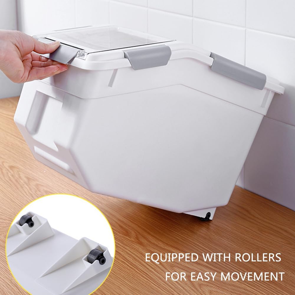 20Lbs 2 Pack Food Storage Container with Scoop, Airtight Rice Storage Bins Flour Containers Pet Food Dispenser with Handle & Wheels, Plastic Kitchen Pantry Organization for Cereal Baking Supplies