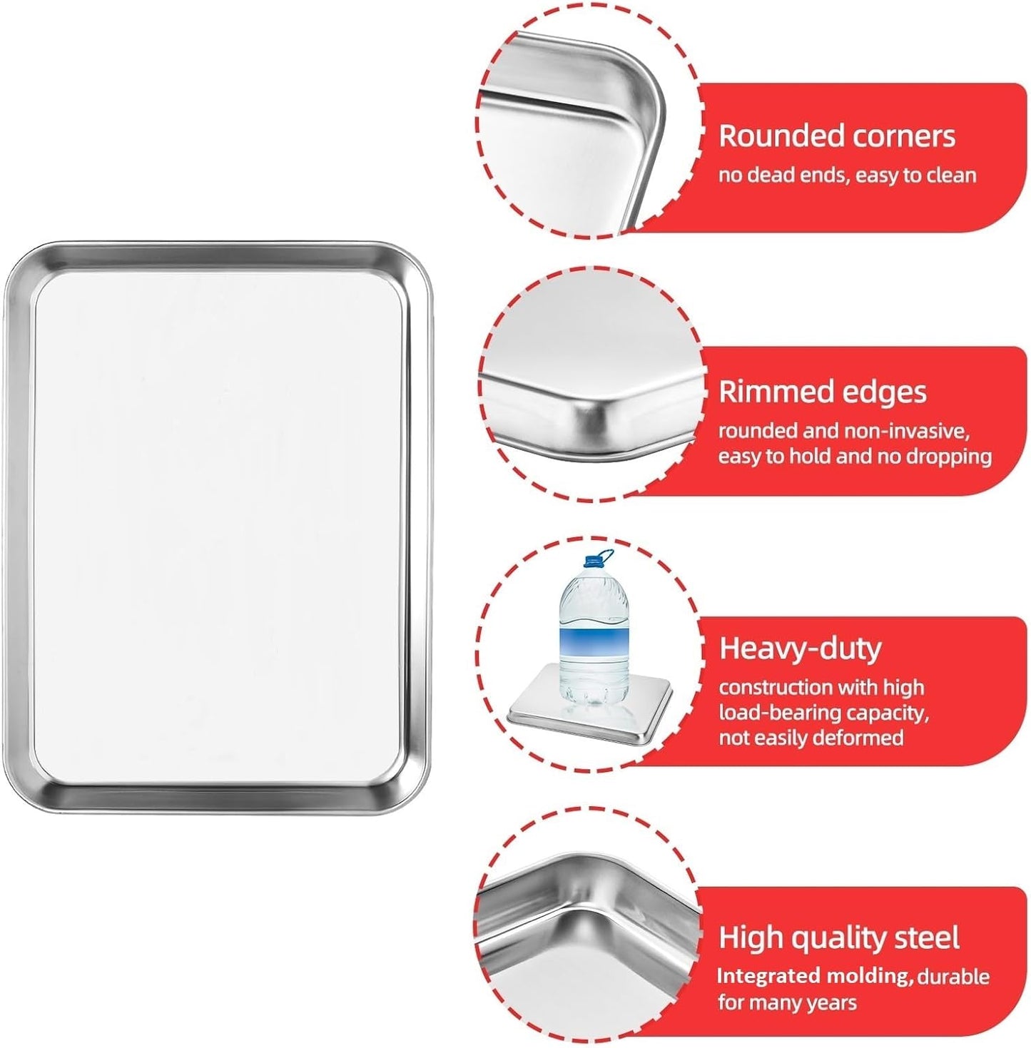 Baking Sheets for Oven, Stainless Steel Cookie Sheet Baking Pan Toaster Oven Tray 10 x 8 x 1 Inch, Easy Clean & Non-stick & Dishwasher Safe