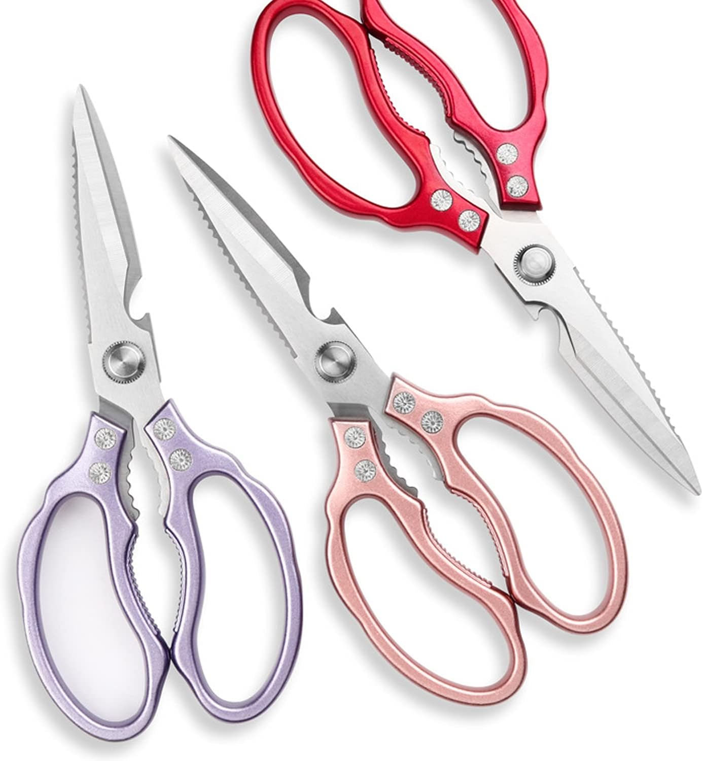 Heavy Duty Sharp Kitchen Scissors, Dishwasher Safe, Cooking Shears for Meat, Chicken, Fish, Poultry, Herb, Bread (Purple)