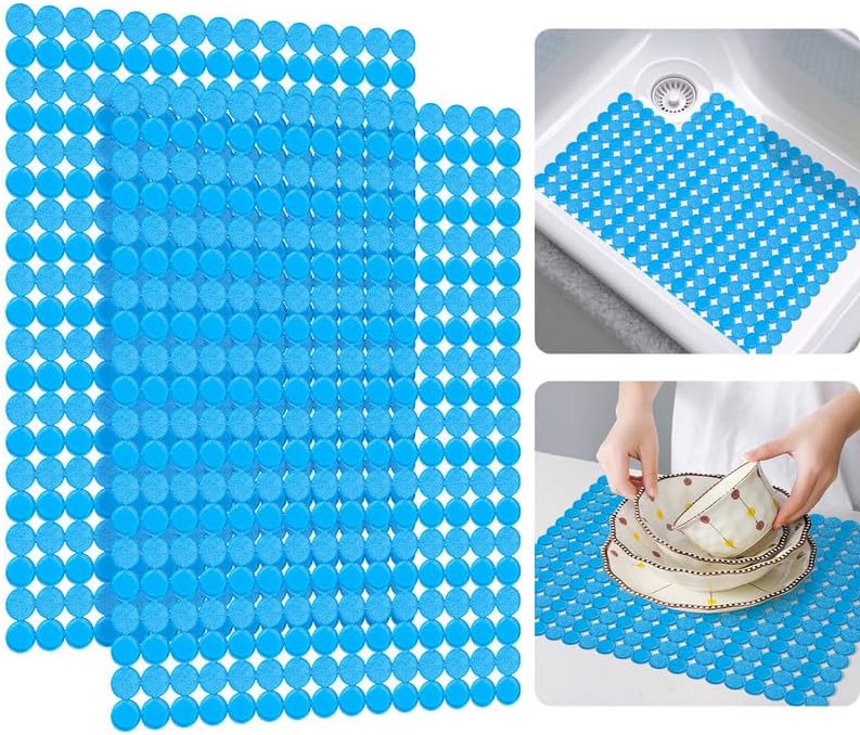 Bligli 2-Pack Kitchen Sink Mat: PVC Adjustable Sink Protector | Sink liner Pad | Dish Drying Mats, Easy to Clean & DIY Cut | 15.7 x 11.8 inch (Blue)
