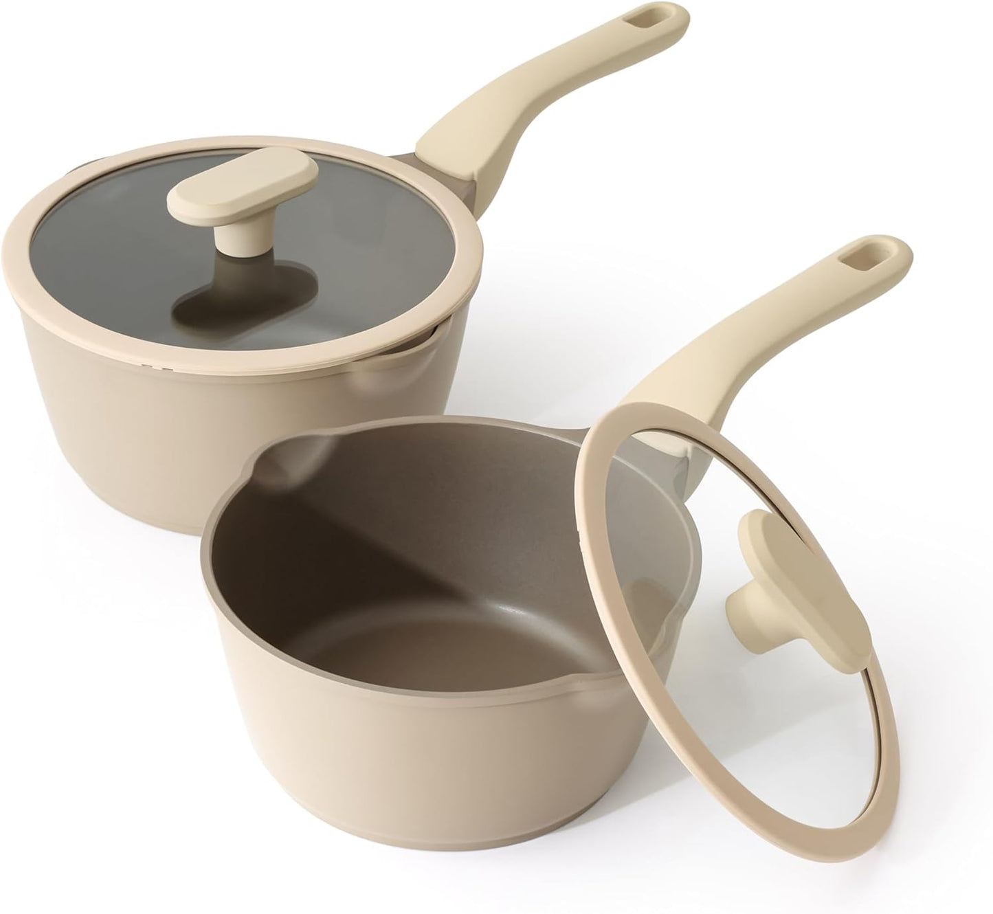 Nonstick Saucepan Set with Lids, 2QT and 2.7QT Sauce Pan Set, Non Toxic Sauce Pots with Pour Spouts for Multipurpose Use, PFOA Free, Induction Compatible Apricot