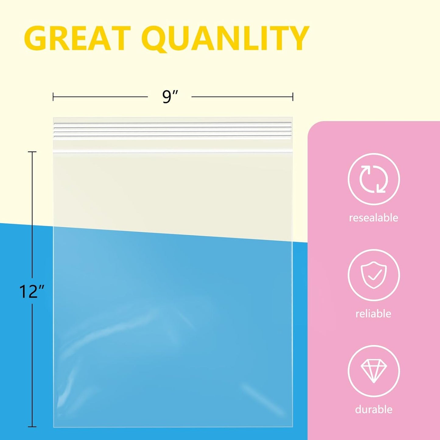 iMailer - 100 Pcs- 9" x 12" Clear Zip Bags - Reclosable Plastic Zip Poly Bags for A4, Letter Sized Documents, Clothing