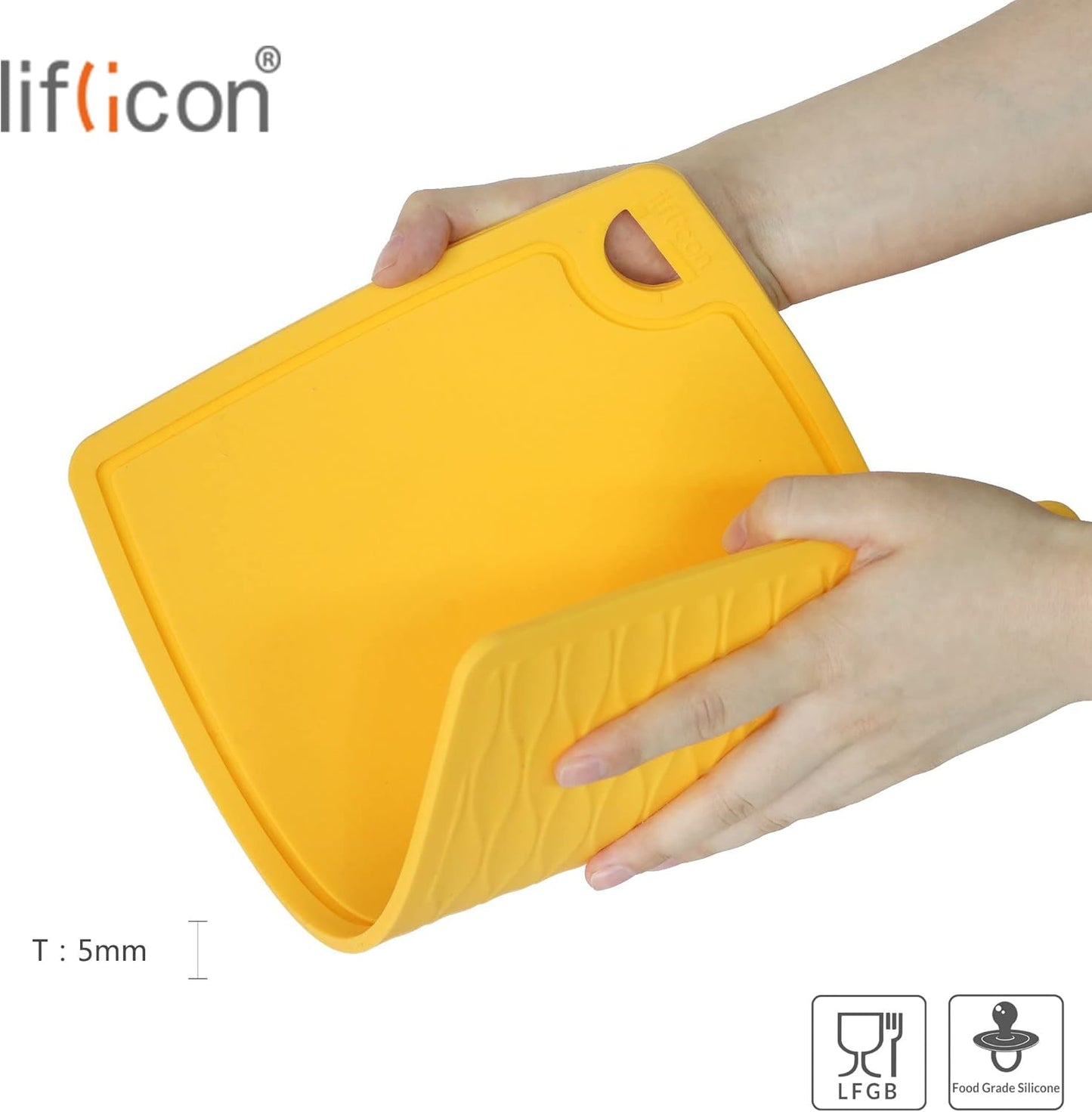 Thick Cutting Boards for Kitchen Silicone Chopping Board Set of 2 Mid 12.6'' x 9.1”,Mini 9.1”x7.1” Non-slip Deep Drip Juice Groove Easy Grip Handle,Dishwasher Safe-Yellow