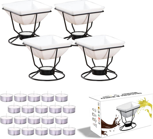 Luvan 7oz Butter Warmers for Seafood with 20 Tealight,4Pcs Ceramic Butter Warmers Set for Chocolate Butter Cheese,Ceramic Bowl Oven Microware Dishwasher Safe,Perfect for family dip Fruit,Dessert,Snack