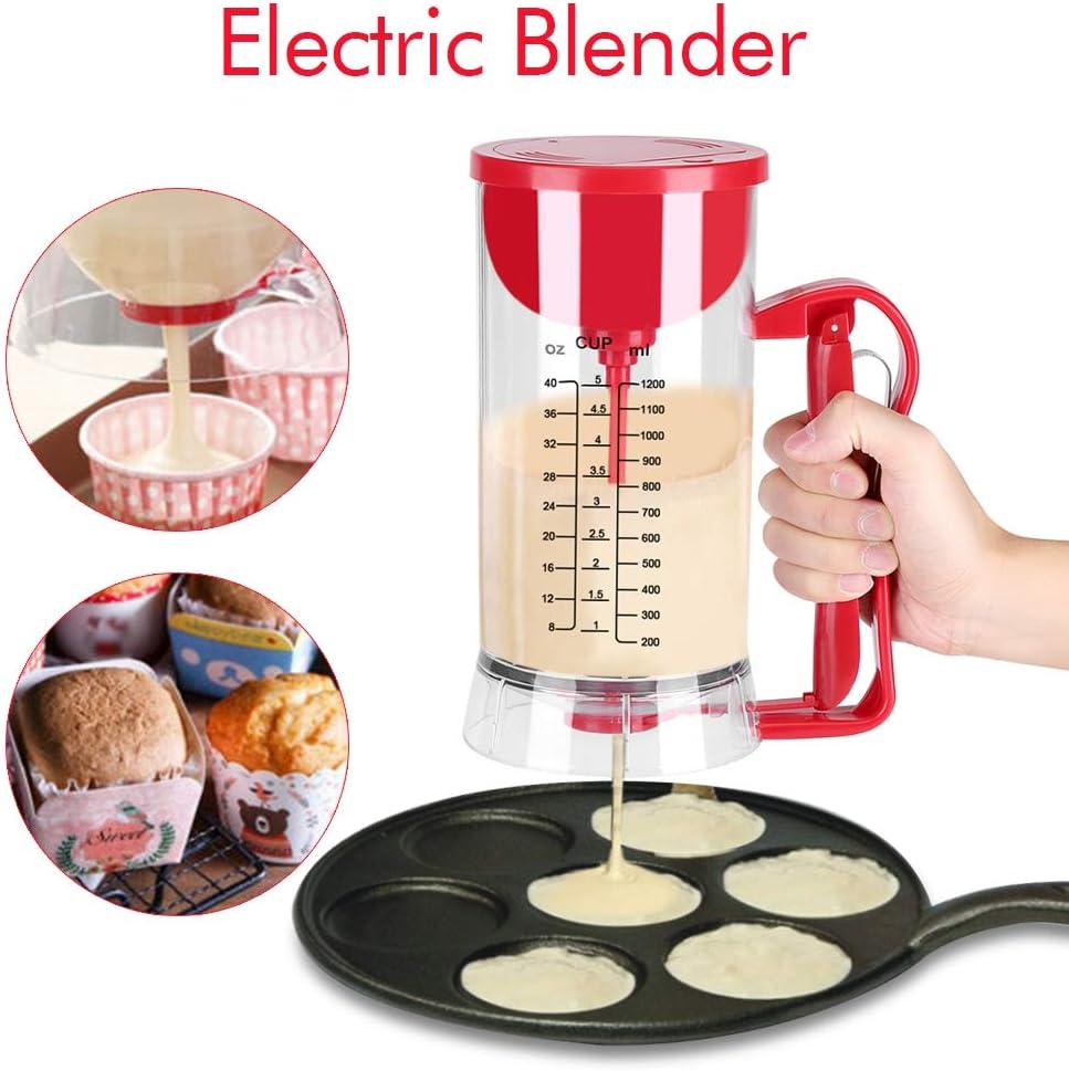 40 Oz Pancake Batter Dispenser, Electric Squeeze Bottles for Pancake Batter with Measuring Label, Cake Batter Separator with Batter Mixer for Cupcakes Waffles