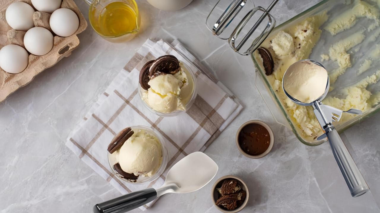 Professional Ice Cream Scoop Set, Stainless Steel Trigger Release Portion Scoop and Classic Ice Cream Spade Design for Frozen Treats,Baking Cookie Dough