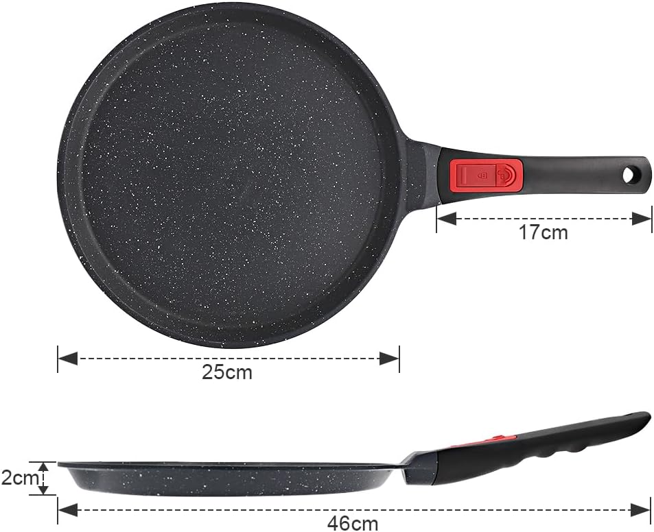 Non Stick Crepe Pan with Detachable Handle, 10 Inch Cast Aluminium Dosa Tawa Tortilla Pan, Pancake Pan Induction Compatible - Black