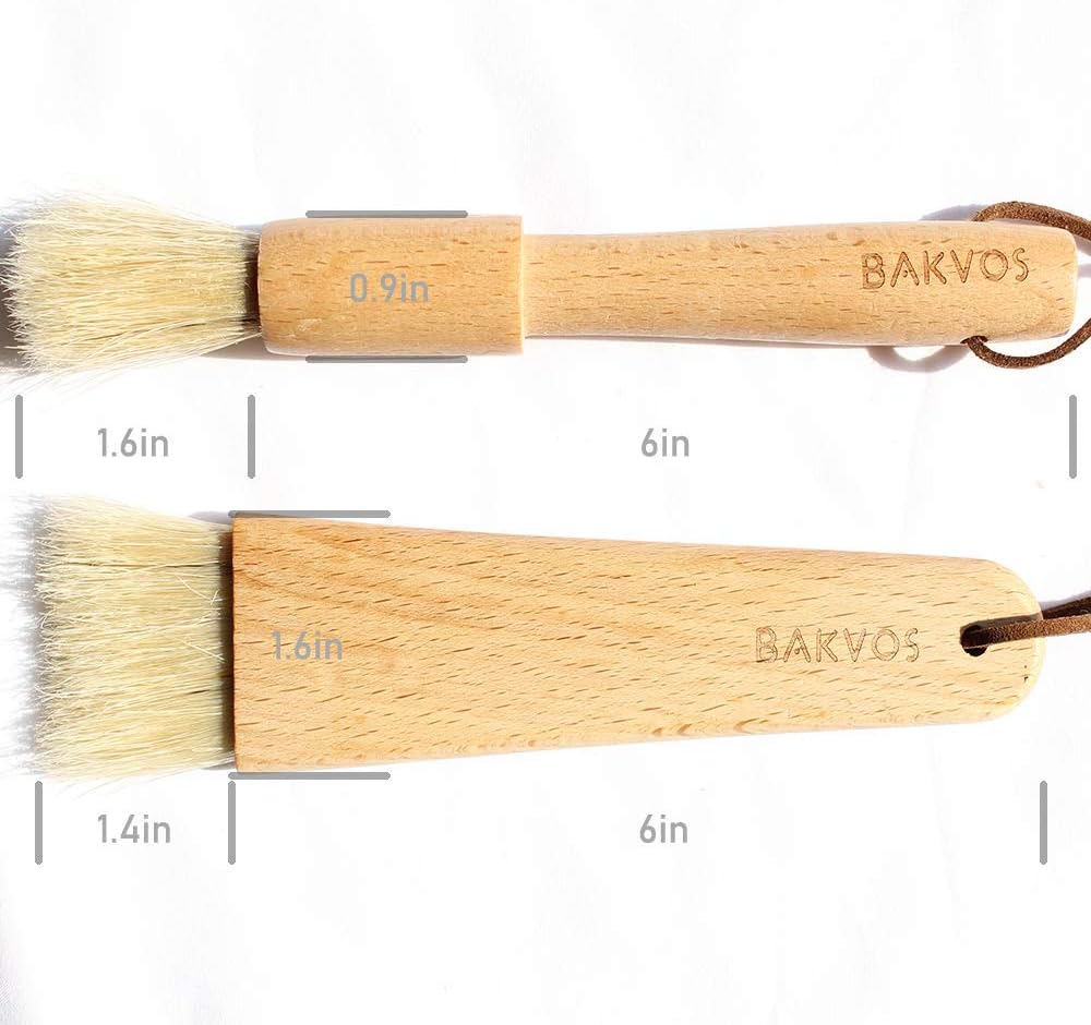 Pastry Brushes With Natural Wood and Bristles,Baking Brushes,Cooking Brushes,Food Brushes,Round and Flat,2 Pack