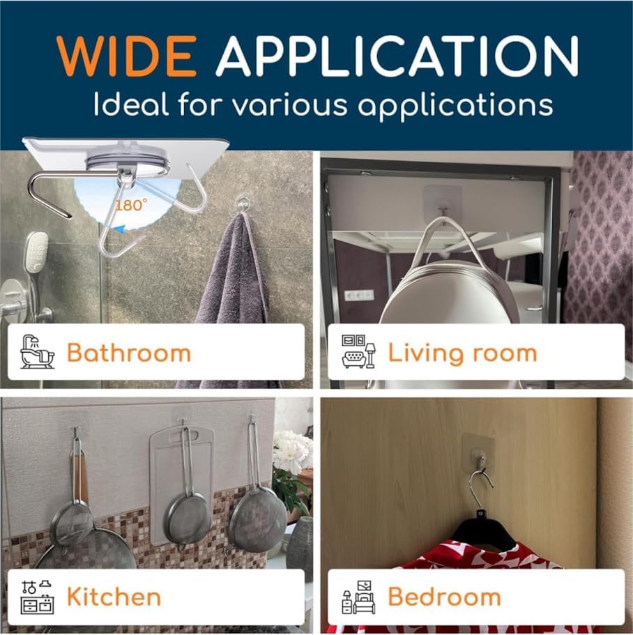 GLUIT Adhesive Large Wall Hooks for Hanging Heavy Duty 22 lbs Hooks for Walls No Damage 18 Pack