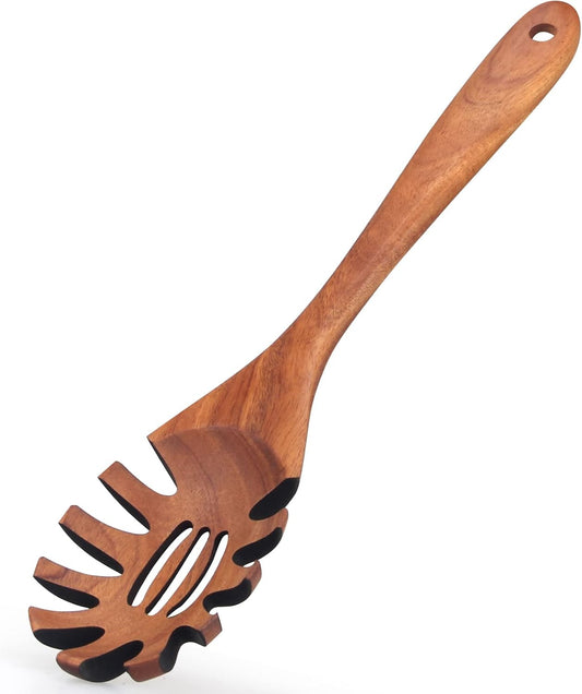 Wooden Pasta Spoon with Teeth Spaghetti Fork Tongs 12.5 Inch Pasta Forks Serving Utensils Acacia Wood Spaghetti Server Spoons Ladle Pastas Spatula Kitchen Tool Spaghettis Scoop Strainer Noodle Spoon