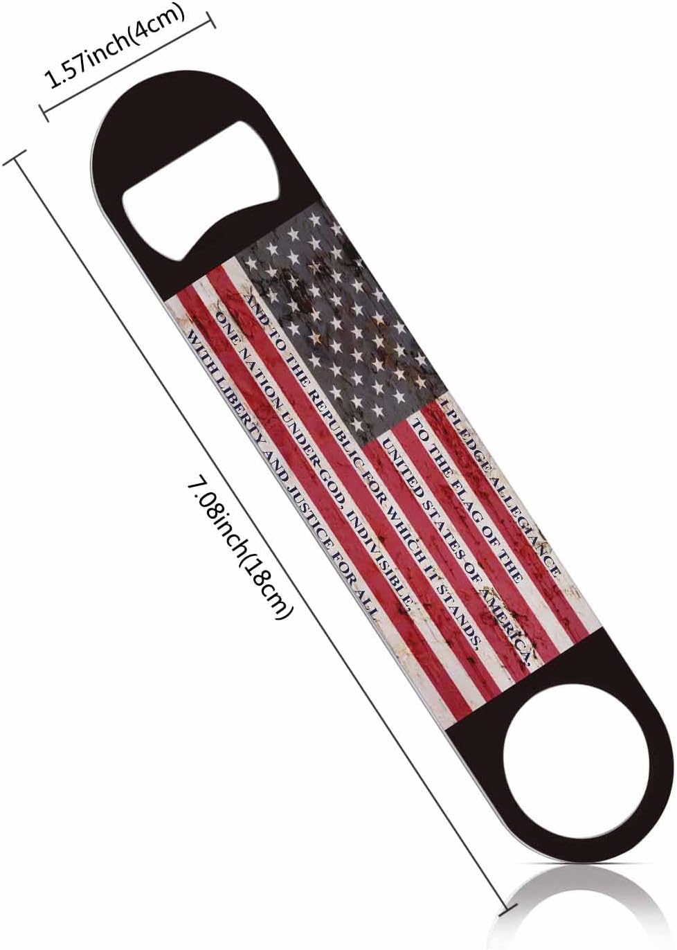 Usa Flag Stainless Steel Bottle Opener Pledge of Allegiance Written on A Weathered United States of America Flag Flat Beer Bottle Opener Keychain for Home Kitchen Bar Restaurant Party Gift