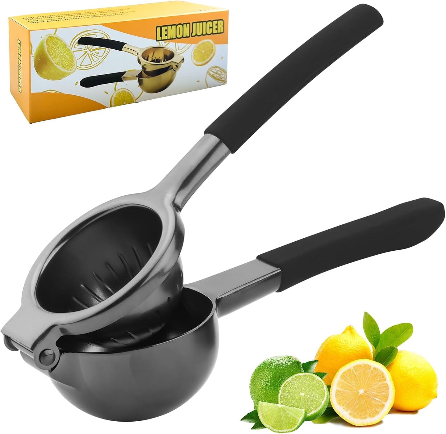 Lemon Squeezer,304 Stainless Steel Citrus Press Juicer,Non-Slip Grip Design Manual Juicer,Heavy Duty Manual Citrus Press Juicer & Lime Squeezer-Grey & BLack