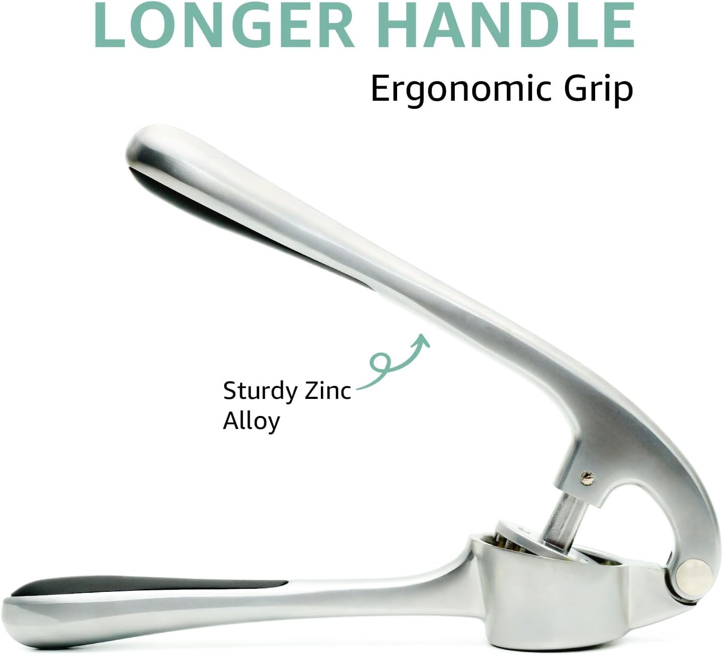 GD Garlic Press Crusher Mincer Tool - Dishwasher Safe & Rust Proof, Easy-Squeeze Garlic Smasher with Ergonomic Handle, Includes Silicone Garlic Peeler & Brush (Silver)