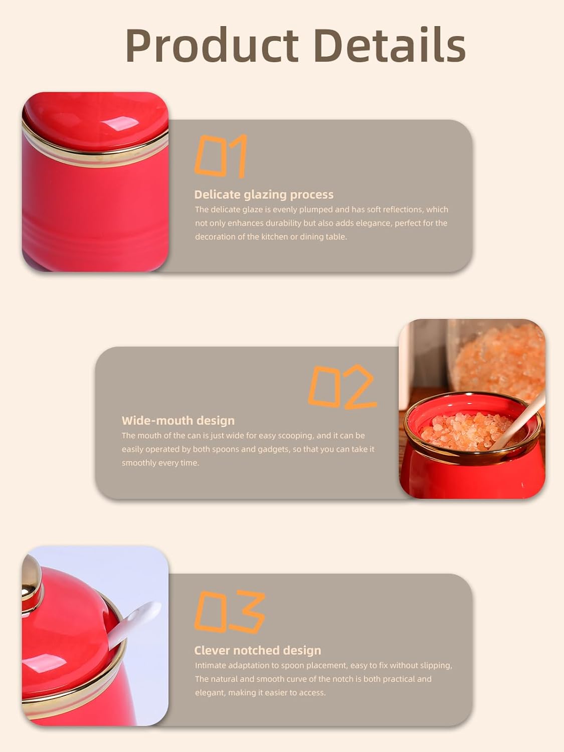 HAOTOP 12oz Sugar Bowl with Lid and Spoon,Simple Ceramic Sugar Jar Sugar Container Sugar Dispenser Coffee Bar Accessories, Modern Kitchen Countertop Canisters, Red