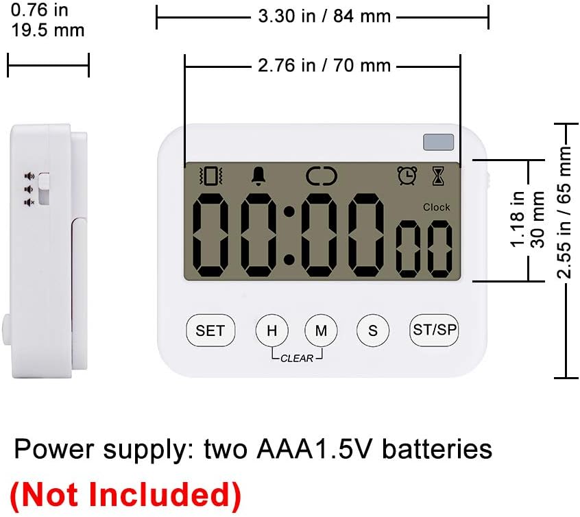 Stonylab 2pk Digital Timer Clock, 2 Pack Premium Multi-Function Digital Clock Countdown Timer Kitchen Event Timer with Alarm, Magnetic Back Big Digits Display Vibration/Flashlight/Sound Alarm