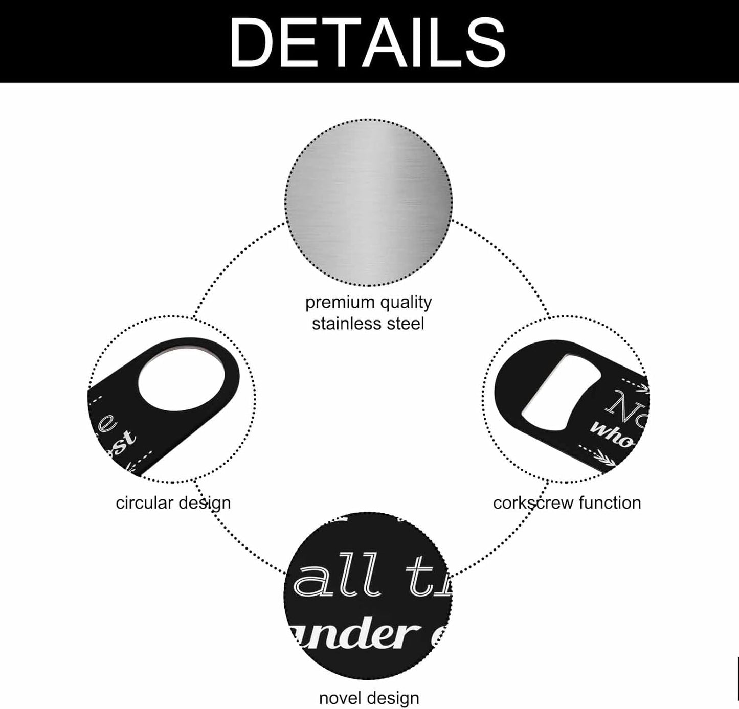 Simple Quotes Stainless Steel Bottle Opener Not All Those Who Wander Are Lost Flat Beer Bottle Opener Keychain for Home Kitchen Bar Restaurant Party Birthday Gift