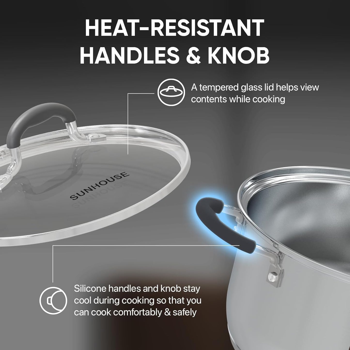 Sunhouse - 3.1 Quarts Steamer Pots With Lid 2-Tier Multipurpose Stainless Steel Steaming Pot Cookware For Vegetable, Dumpling, Sauce, Food - Triple Bottom, Measurement Line