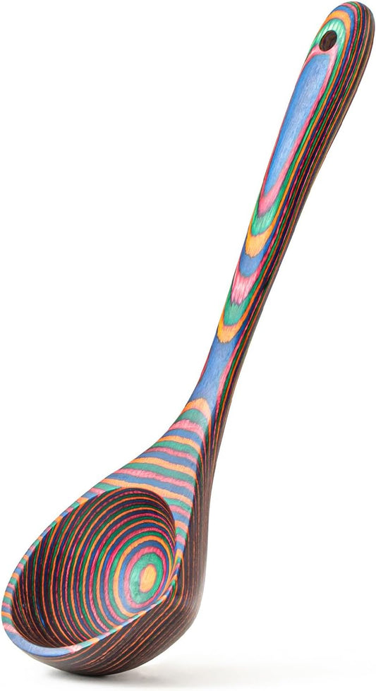 Gudamaye Pakkawood Rainbow Deep Soup Ladle with Spout, 9.6 inch Big Soup Ladle for Cooking