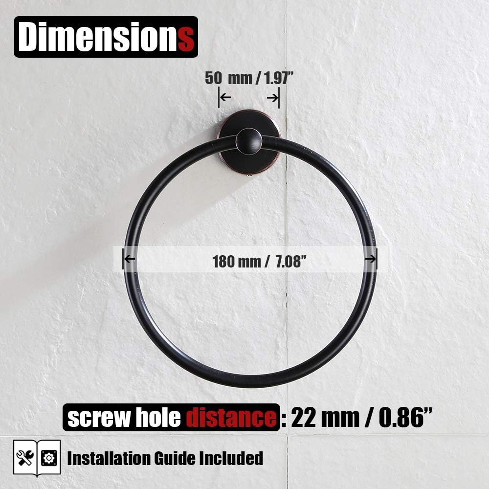 JQK Towel Ring Oil Rubbed Bronze, Stainless Steel Hand Towel Holder for Bathroom, ORB Wall Mount, TR130-ORB