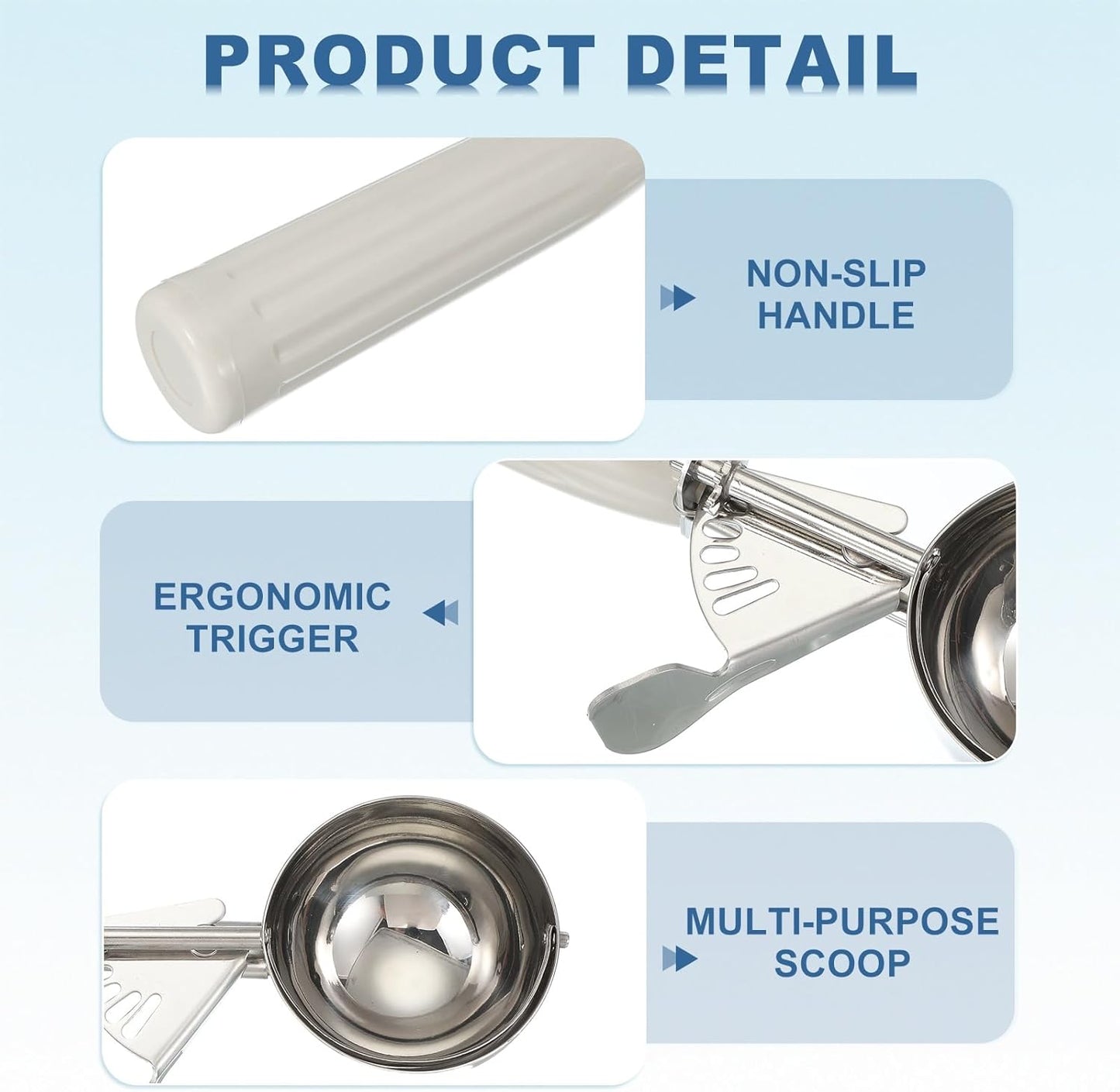 uxcell 3 Pcs Cookie Scoops, Ice Cream Scoop with Trigger for Baking Cookie Dough Rice Pudding Kitchen Gadget, Beige