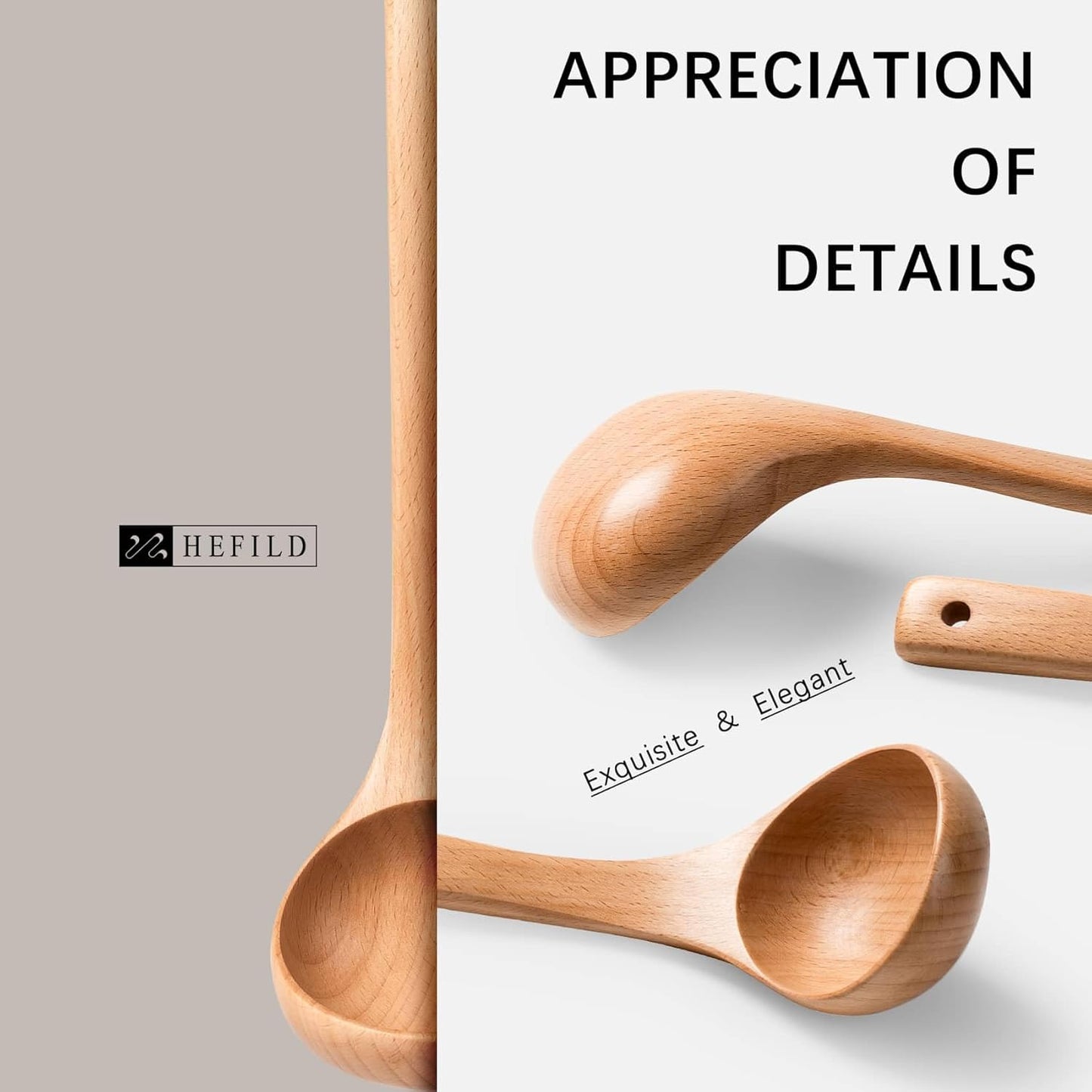 Wooden Soup Ladle, 10.8" Handle, 2 fl oz Medium Scoop Utensil for Serving & Cooking, Beech Wooden Ladle – Wood Spoon for Soup Natural and Sustainable