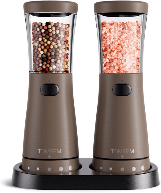 Electric Salt and Pepper Grinder Set with Storage Base, Stainless Steel Rechargeable Salt and Pepper Grinder Set with 4.5 oz Large Capacity, 1.8" Wide Mouth, Adjustable Coarseness, Ideal for Kitchen