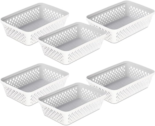Glad Plastic Storage Basket Set - Multipurpose Drawer Trays, Kitchen Pantry Containers, and Bathroom Bins - 6 Pack Medium Organizers, White