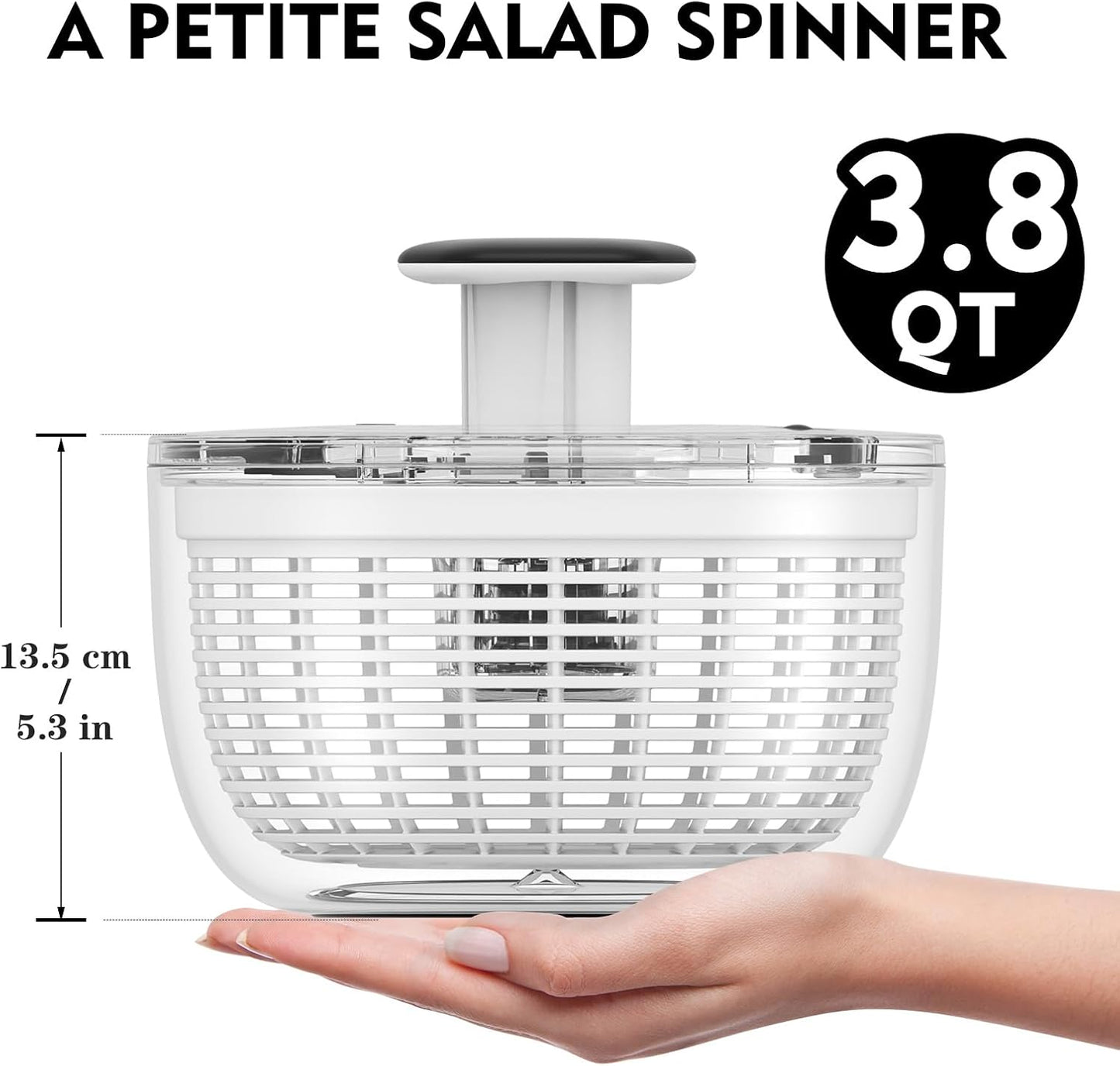 Ourokhome Salad Spinner Lettuce Dryer, One-handed Easy Press Large Vegetable Dryer Salad Mixer with Comfortable and Retractable Pusher and Brake Button for Greens, Herb, Berry, Fruits, 3.8 QT, Black