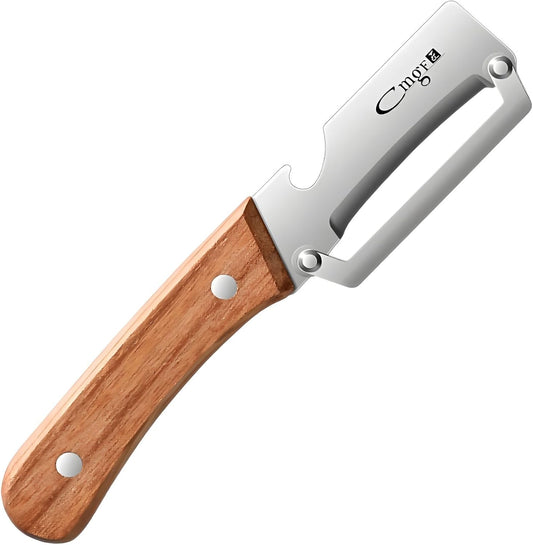 Premium Vegetable Peeler with Wooden Handle and Bottle Opener Stainless Steel Blade Kitchen Tool for Fruit Apple Potato Pumpkin Papaya Zucchini