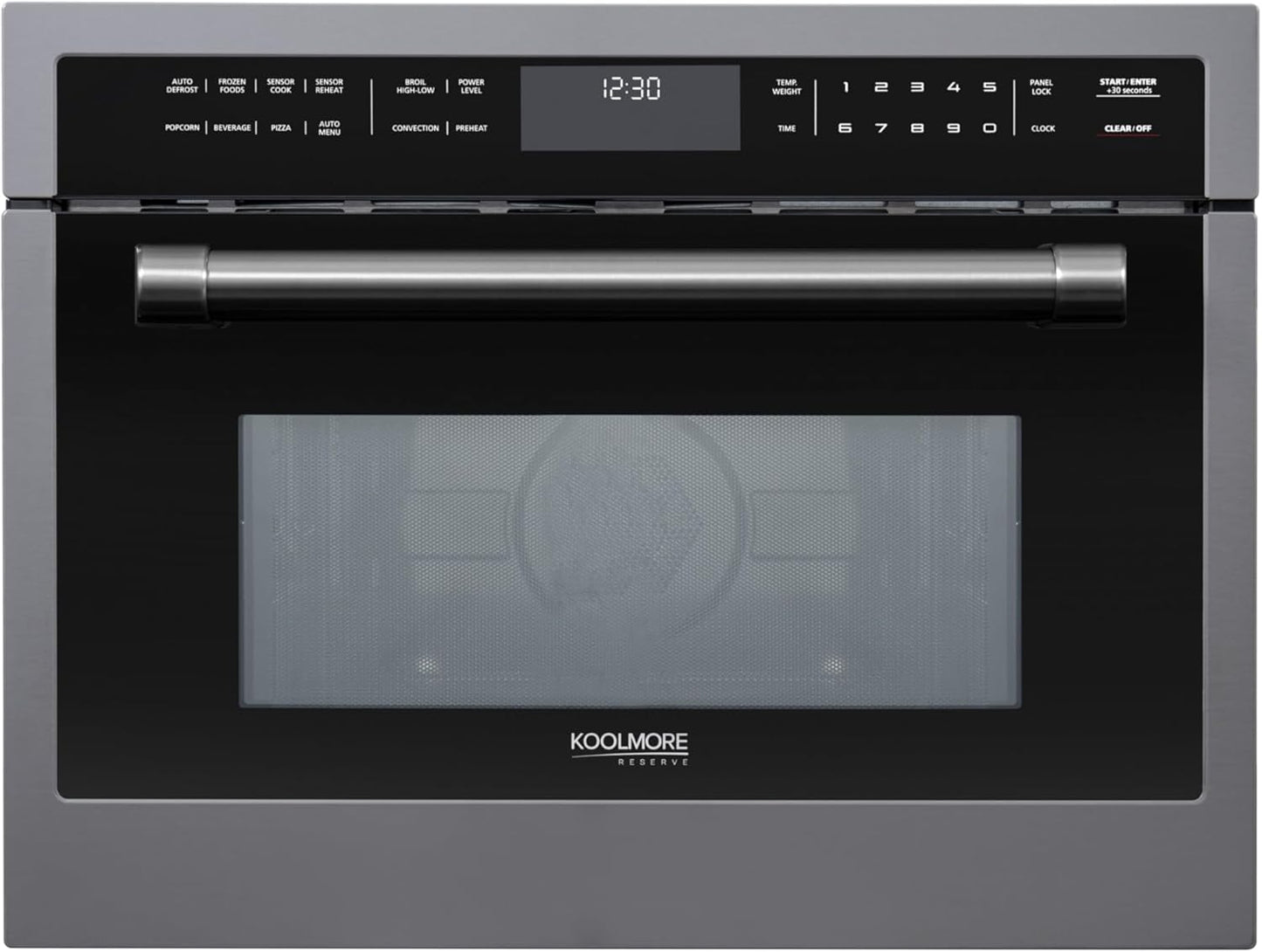 KoolMore Reserve 24 in. 1.6 cu. ft. Built-in Convection Microwave Oven with Air Fryer, 10 Power Levels, Sensor Cooking, Bake, Roast, Broil, Defrost, 1750 Watts, UL Certified in Black Stainless-Steel