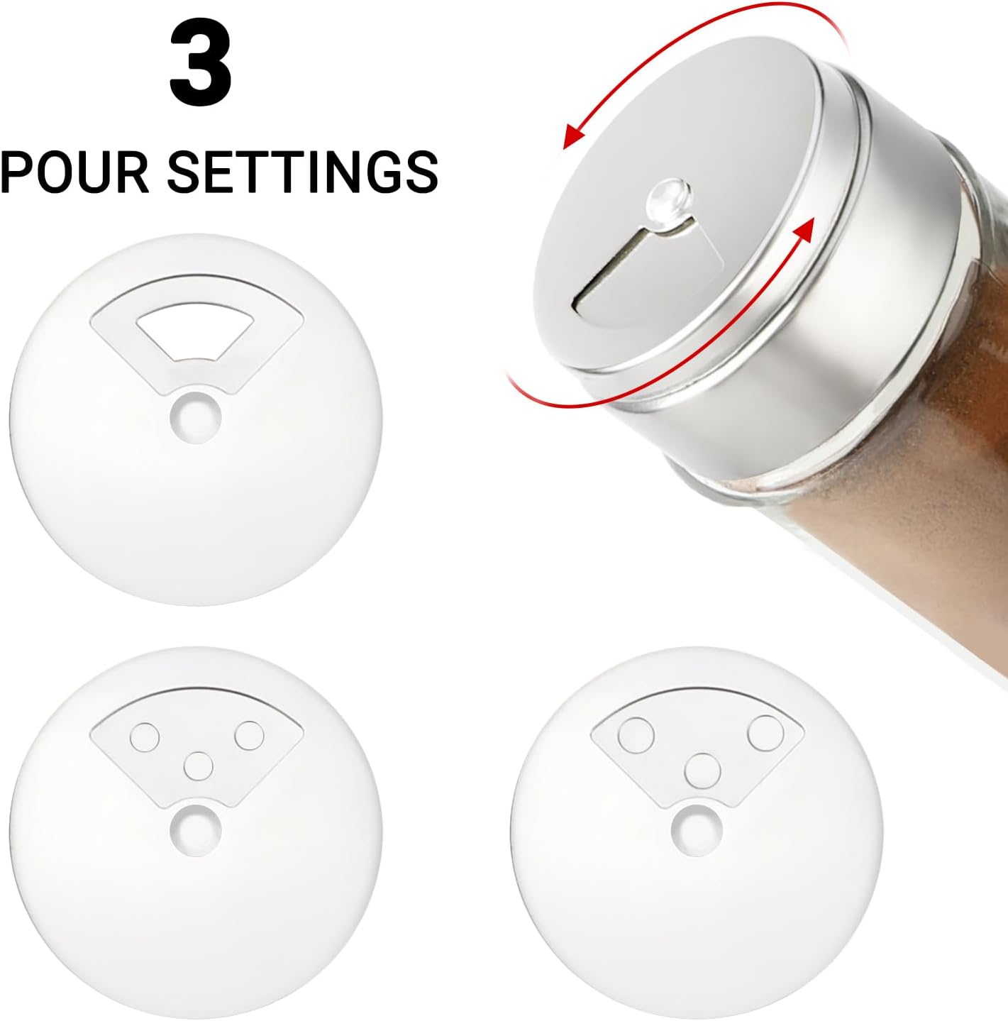 Segarty Spice Jar with Shaker Lids, 3 Pack 4 oz Glass Spice Jars with Adjustable Pour Large Holes, Empty Storage Seasoning Containers Spices Bottles Stainless Lid Salt Shakers for Kitchen Drawer