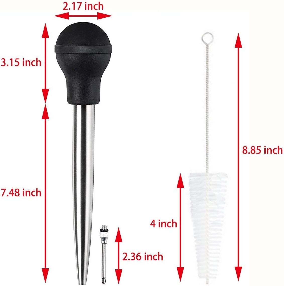 304 Stainless Steel Turkey Baster Syringe Injector Needle With Cleaning Brush- black Rubber Bulb