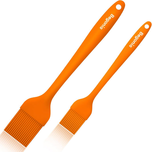 Pastry Brush-Begonia Silicone Basting Brush for Cooking,2pcs 10+8 in Heat Resistant Food Brushes for Baking, Grilling, Cooking and Spreading Oil (Orange)